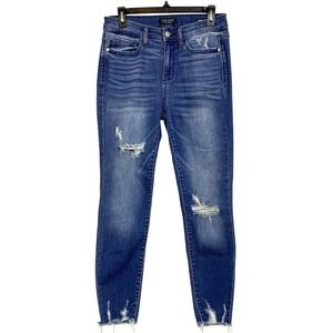 Judy Blue Womens 28 x 26 Skinny Jeans High Rise Stretch Dark Distressed Western